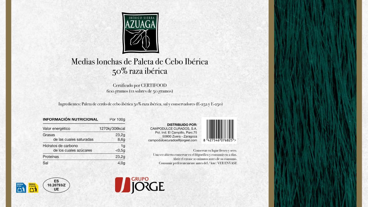 Azuaga MALETÍN, 1/2 Lonchas Paleta Cebo Ib 50% 12x50g