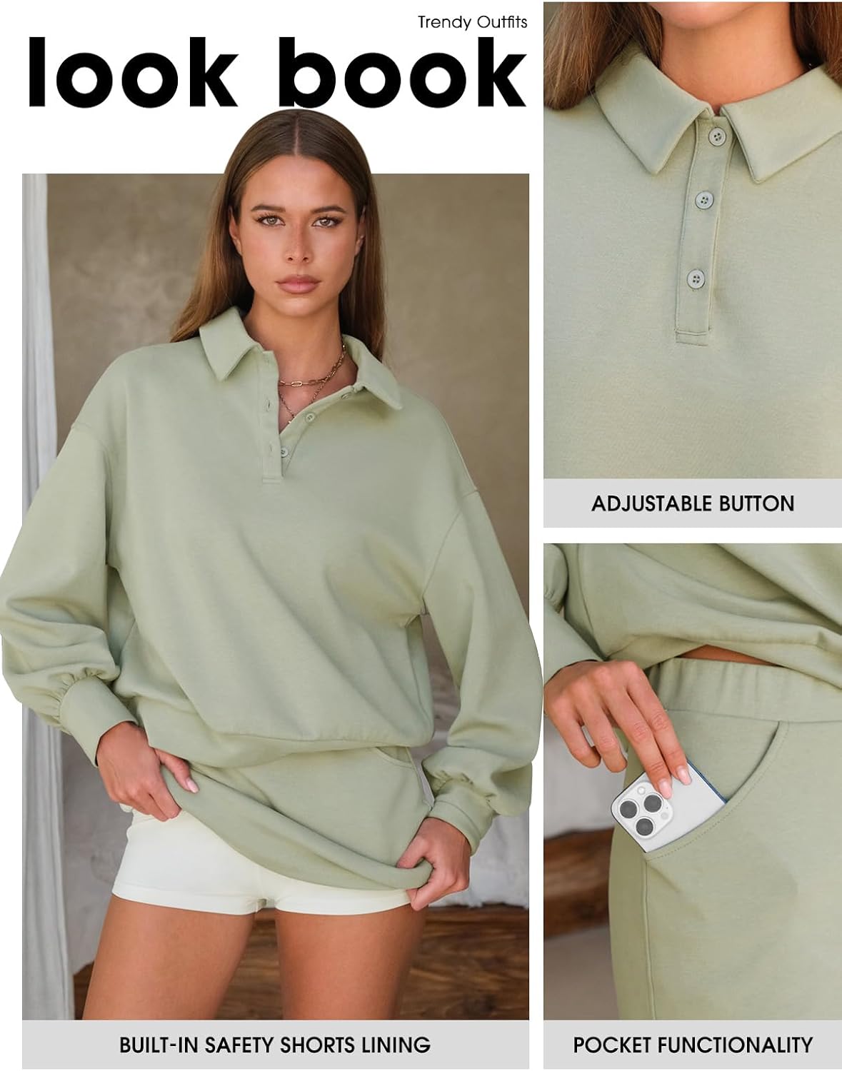 EXLURA Womens 2 Piece Sets Polo Sweatshirt Skort Set Airport Long Sleeve Matching Workout Sets Tennis Travel Spring Outfits - Image 4