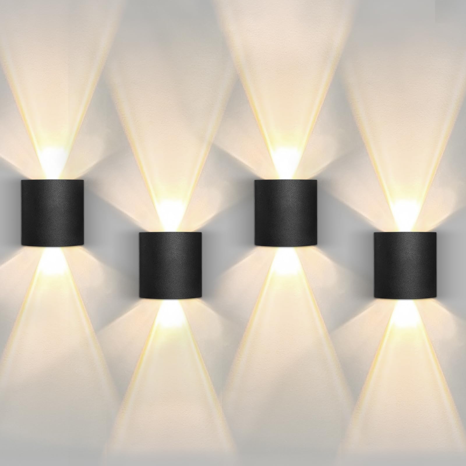 URHRHU Lámpara de Pared Interior 4 Piezas 4W Apliques pared LED Luz Lámpara Moderna Negro Luz de Aluminio Blanca Cálida 3000K Apliques de Pared Arriba y Abajo para dormitorio Sala de Estar Pasillo