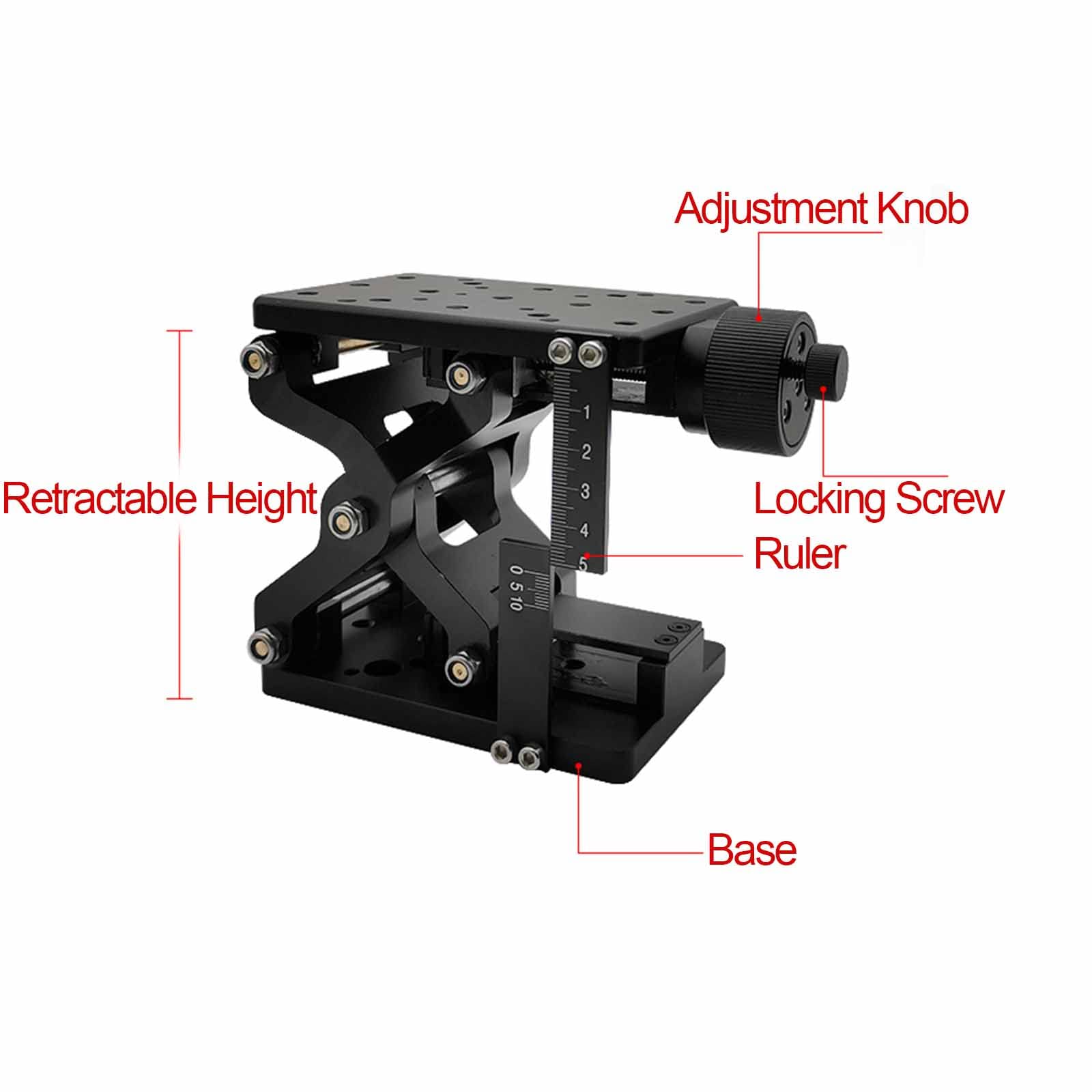 Plataforma de elevación manual, etapa de elevación deslizante óptica de 60 mm de alto con regla de escala, elevador de gato de laboratorio de precisión para un desplazamiento preciso y ajuste de