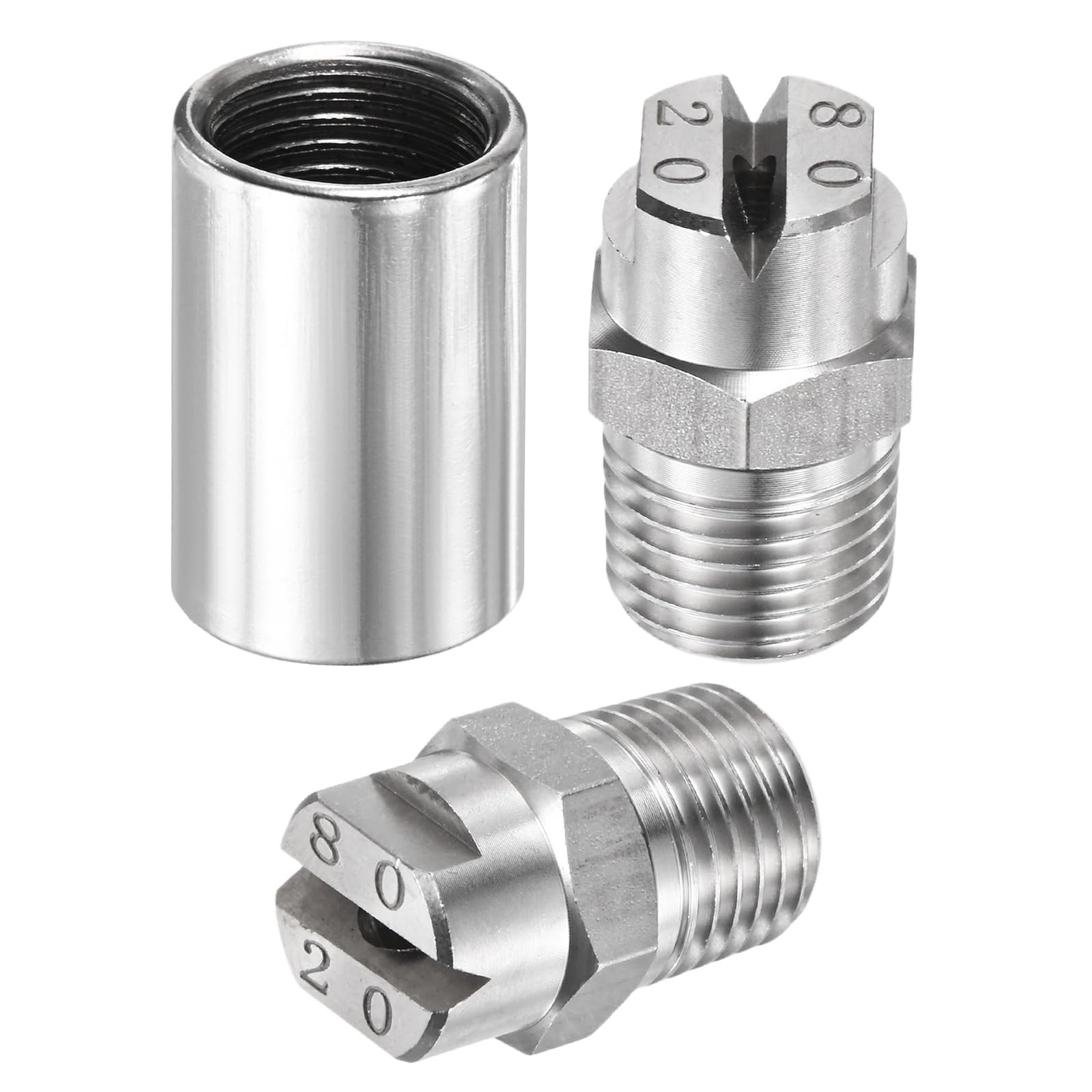 TIXIPEM 1/4" BSP Male 80 Degree Flat Fan Spray Tip [1SET] - High Pressure Washer Spray Nozzle with 1/4" BSP Female Pipe Fitting Used for Water Guns - [Stainless Steel-2.8MM]