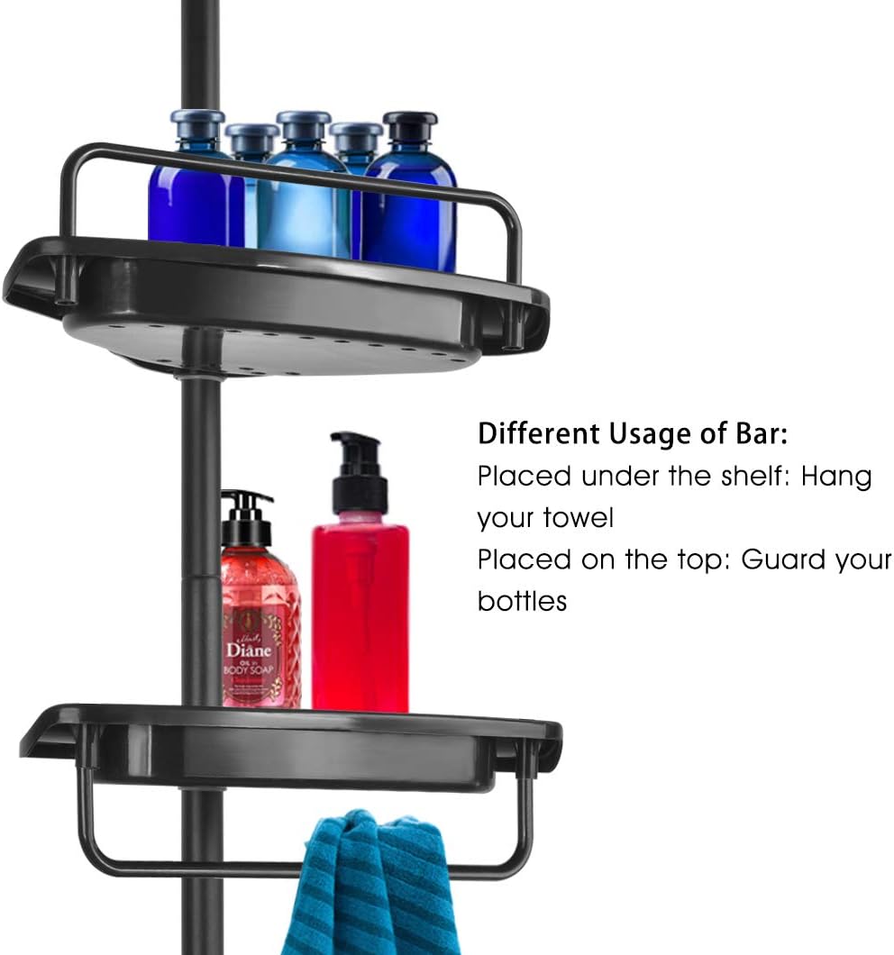 Vailge Constant Tension Corner Shower Caddy, Stainless Steel Pole, 5-Shelf, Rustproof, Strong and Sturdy, Black