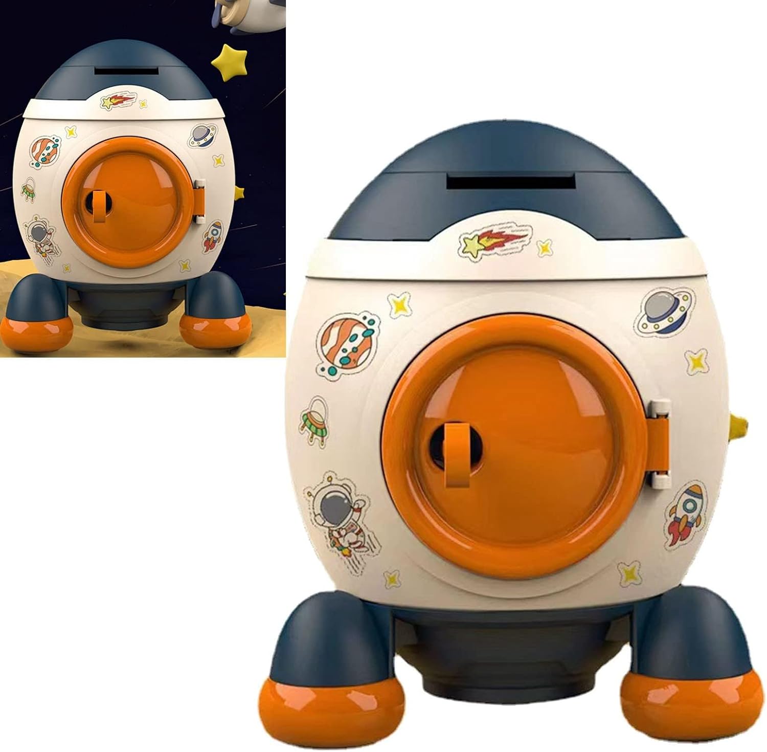 Piggy Bank, Space Rocket Cartoon Style Money Bank Kids Savings Box Kids Coines Money Saving Jar for Boys Girls (Morandi Blue)