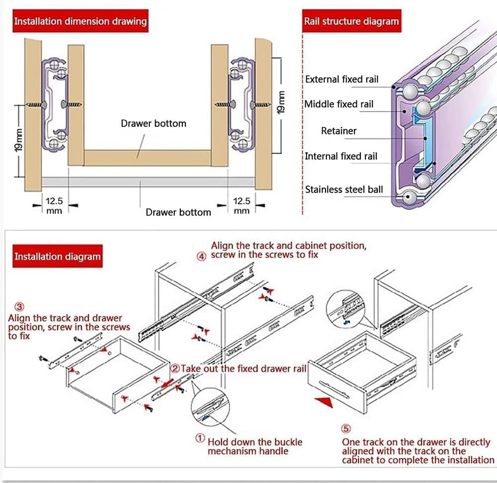 Fully Extendable Ball Bearing Cushioned Closed Metal Black Drawer Runners