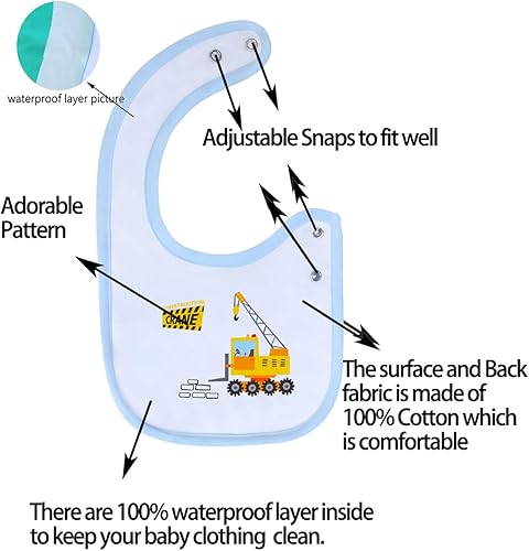 Miniatura 3 de Maiwa Paquete de 6 baberos de algodón impermeables con broches para bebés, niños y niñas, dentición babeo y alimentación