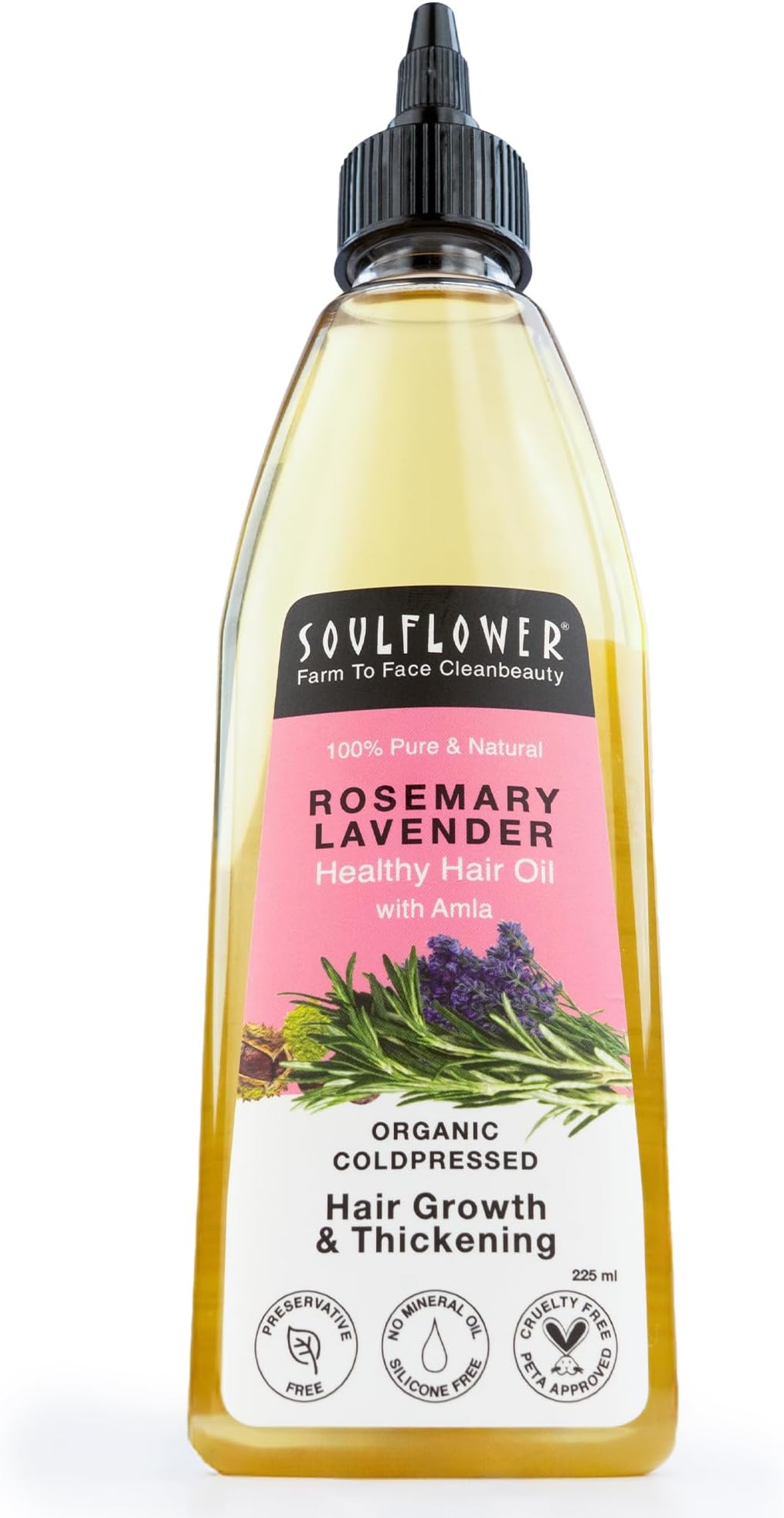 Soulflower Rosemary Lavender Oil for Healthy Hair, Scalp, Hair Roots - 100% Pure & Natural Undiluted Coldpressed Oil, 225ml