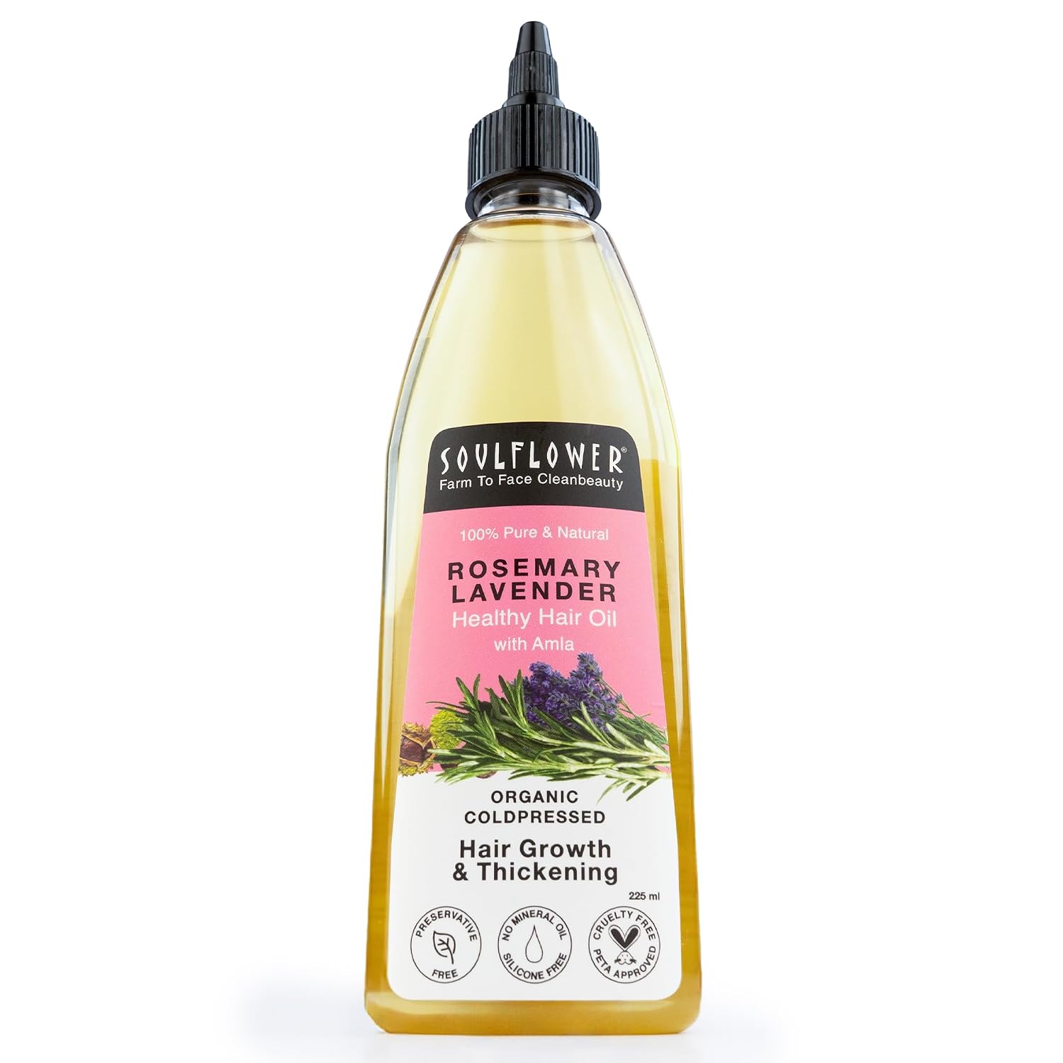 Soulflower Rosemary Oil for Hair Growth, Healthy Hair, Scalp Nourishment - 100% Pure, Organic & Natural, Coldpressed Oil, 6.77 Fl Oz