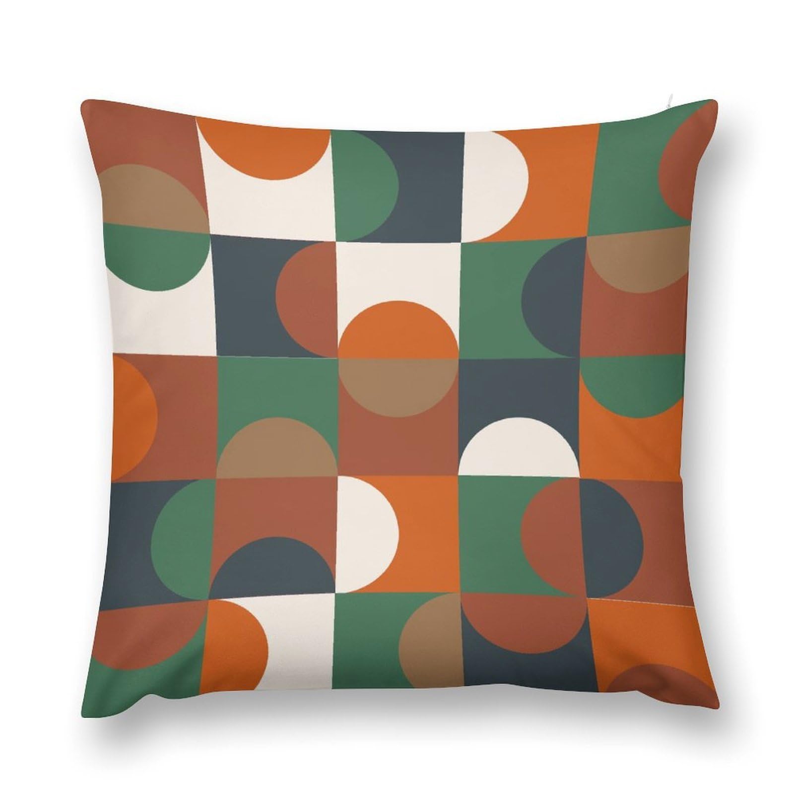 Vintage Mid Century Throw Pillow Cover Retro Boho Neutral Modern Art Couch Sofa Pillowcases Abstract Geometric Circular Cushion Case for Farmhouse Home Bed 18x18inch