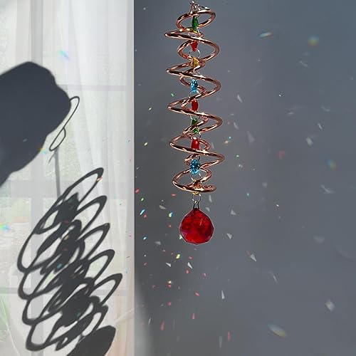 Miniatura 4 de FONMY Gazing Ball Spiral Tail -Decorative Wind Spinner Sun Catcher Rainbow Maker Copper Double-Spiral WRed Crystal Ball and Chain Crystals Beads for