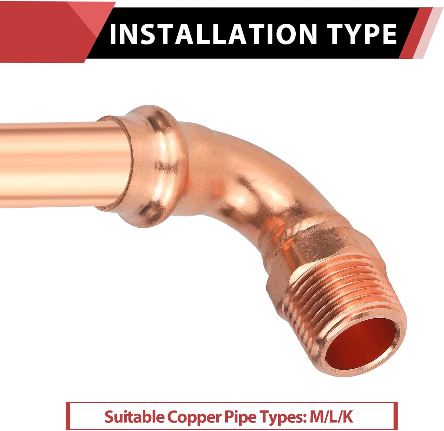 (Pack of 2) EFIELD Copper Press Elbow Fitting, 1/2" Copper Press x 1/2" Male 90 Degree Elbow For Pipe Connection (1/2"x1/2"),(PRESS082)