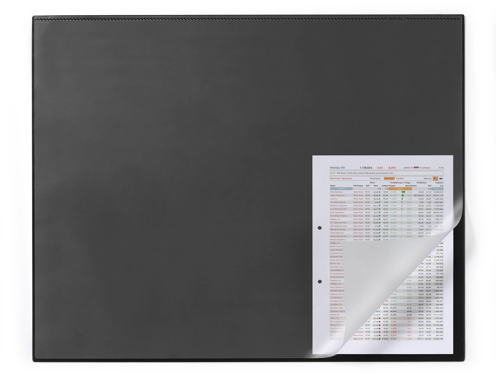 Durable 729301 Sous-Main Rectangulaire avec Rebord de Protection Et Rabat Transparent 65 x 50 cm Noir