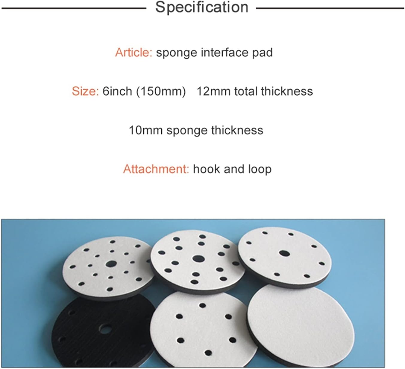 Sanding Sandpaper Sponge Brush 6" 6 Hole 150mm Soft Interface Pad, Hook And Loop Soft Foam Pad, Used To Dampen And Protect The Grinding Disc (5 Pack) (Color : 5 Pcs)