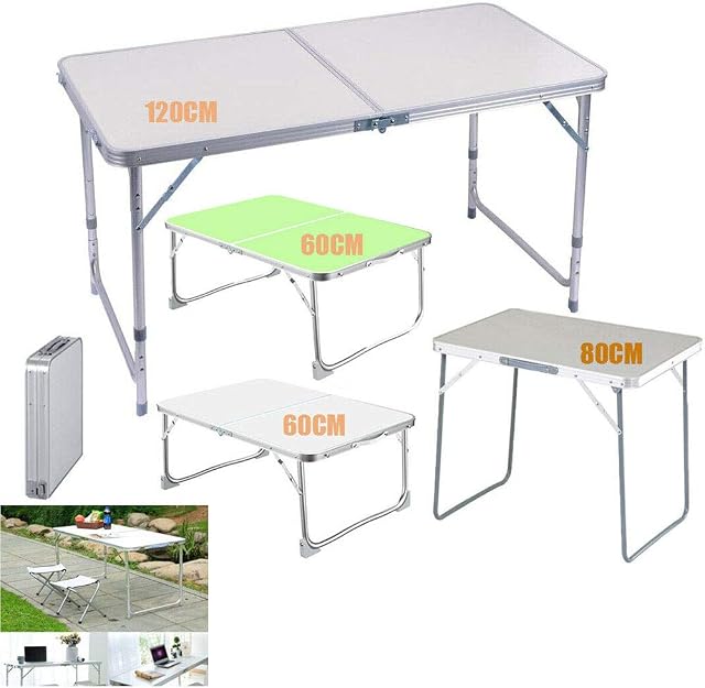 Aluminum White Foldable Camping Table,Lightweight Portable Folding Table for Indoor Outdoor Garden Party Picnic Dining Table,Unfolding (80x60x69cm)