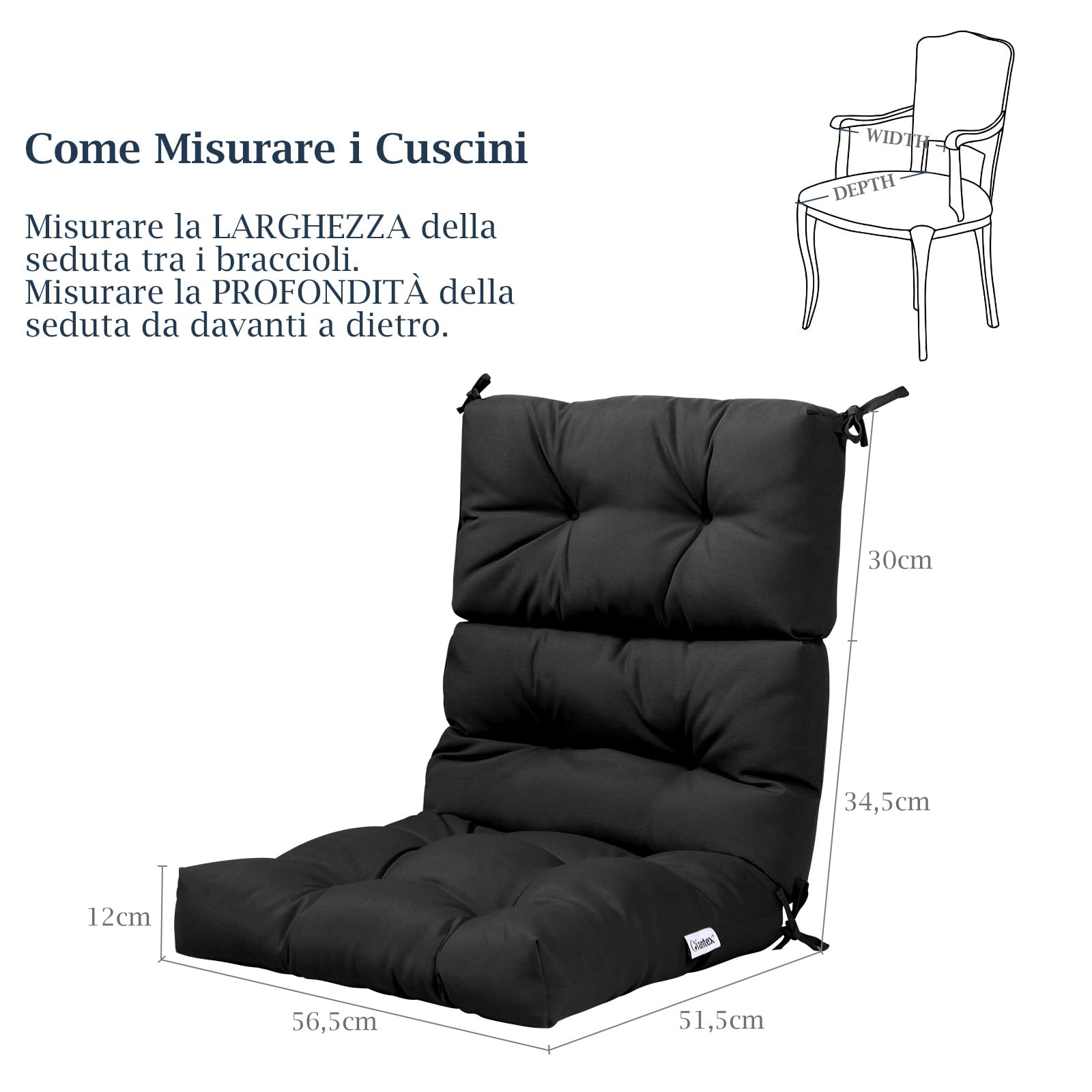 COSTWAY Cuscino Imbottito per Poltrona Sdraio Relax, Cuscino a 3 Pieghe per Sdraio e Lettino, Cuscino Prendisole con Corda, per Interno ed Esterno, 117 x 56 x 12 cm (1, Nero)