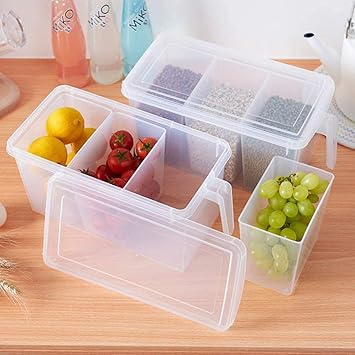PRUVAVE Polypropylene Fridge Storage Boxes With Lid And 3 Bins, Fridge Organizers Storage Box Set 5 Liters (Pack of 1)