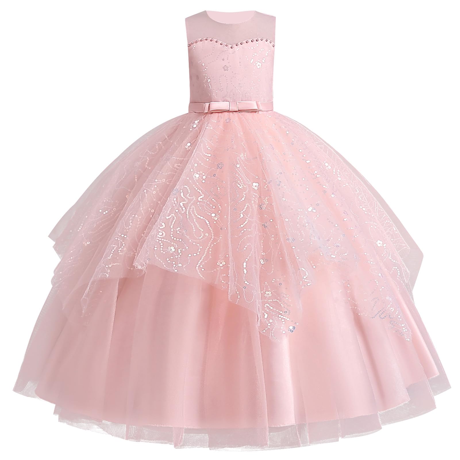 IWEMEK Kinder Mädchen Kleid Zeremonie Hochzeit Lang Karneval Tutu Ärmellos Kleid Taufe Kommunion Geburtstag Party Brautkleid