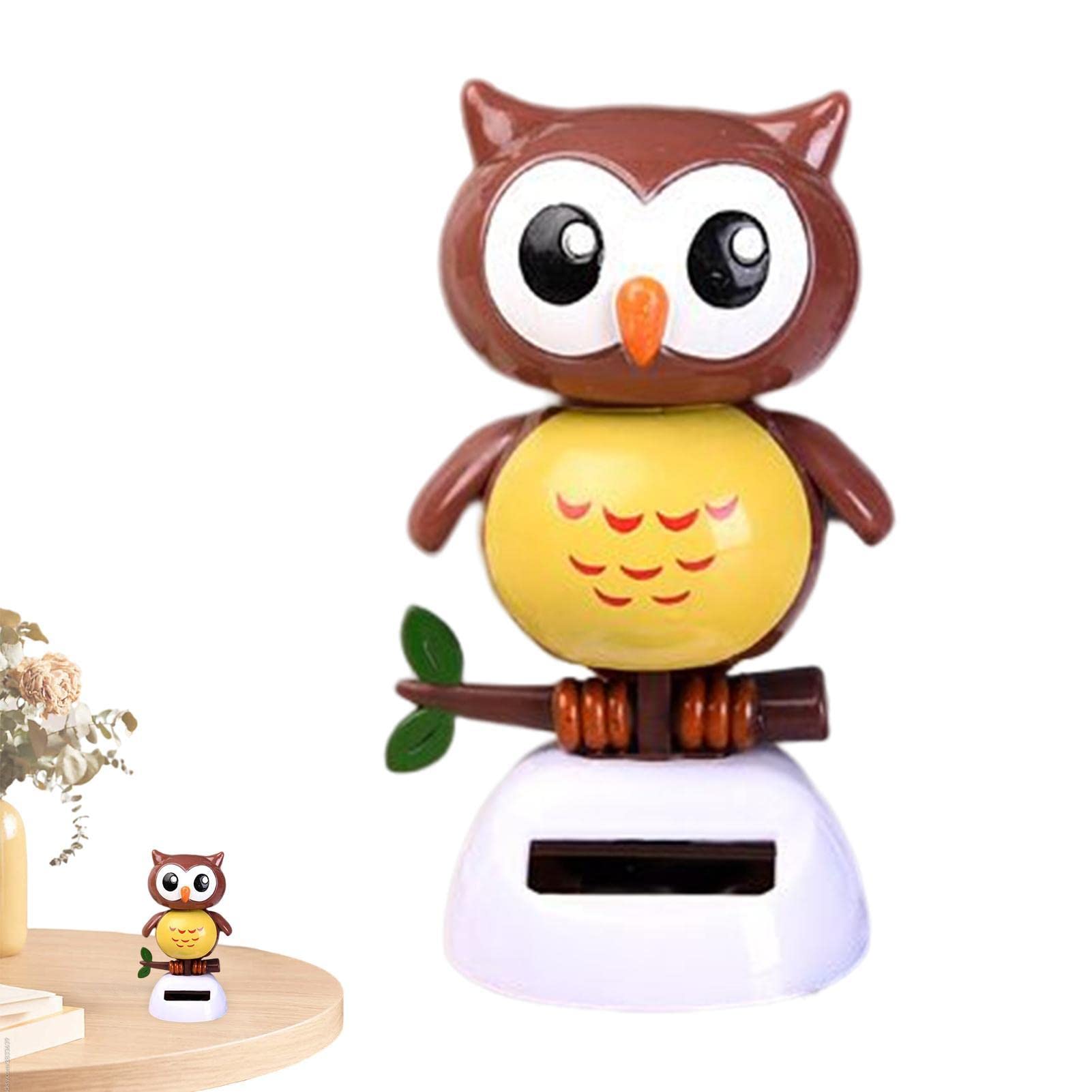 Bexdug Owl Car Ornament - Solar Cute Owl Toy Car Dashboard Decorations,Shaking Head Owl Dashboard Car Decor for Women, Cute Girl Car Interior Desk Ornaments