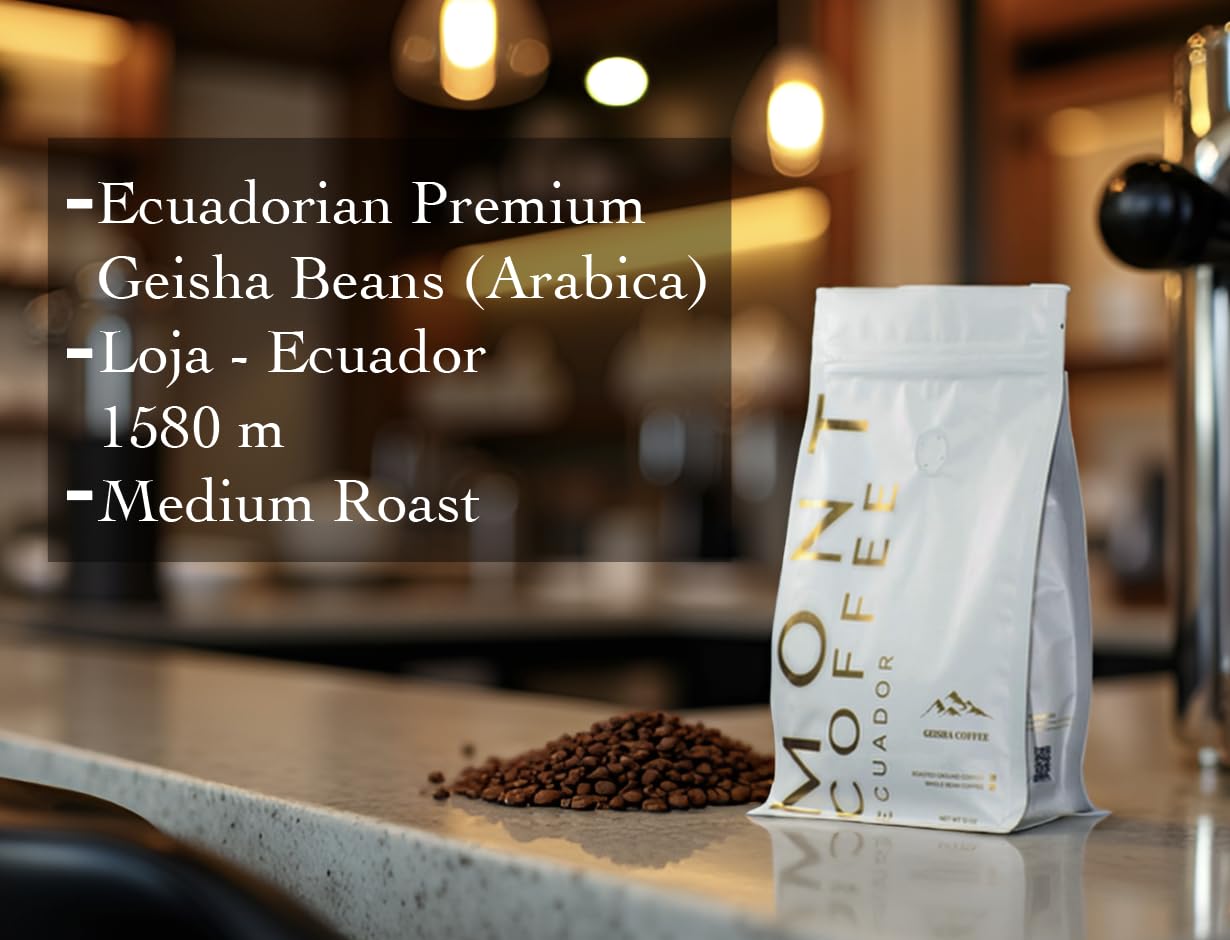 Mont Coffee - Geisha Coffee Ecuador, Whole Bean, Fresh Rosted, Premium Ecuadorian Specialty Geisha Roasted Coffee Beans | Awarded 88+ (12oz, Unflavored)