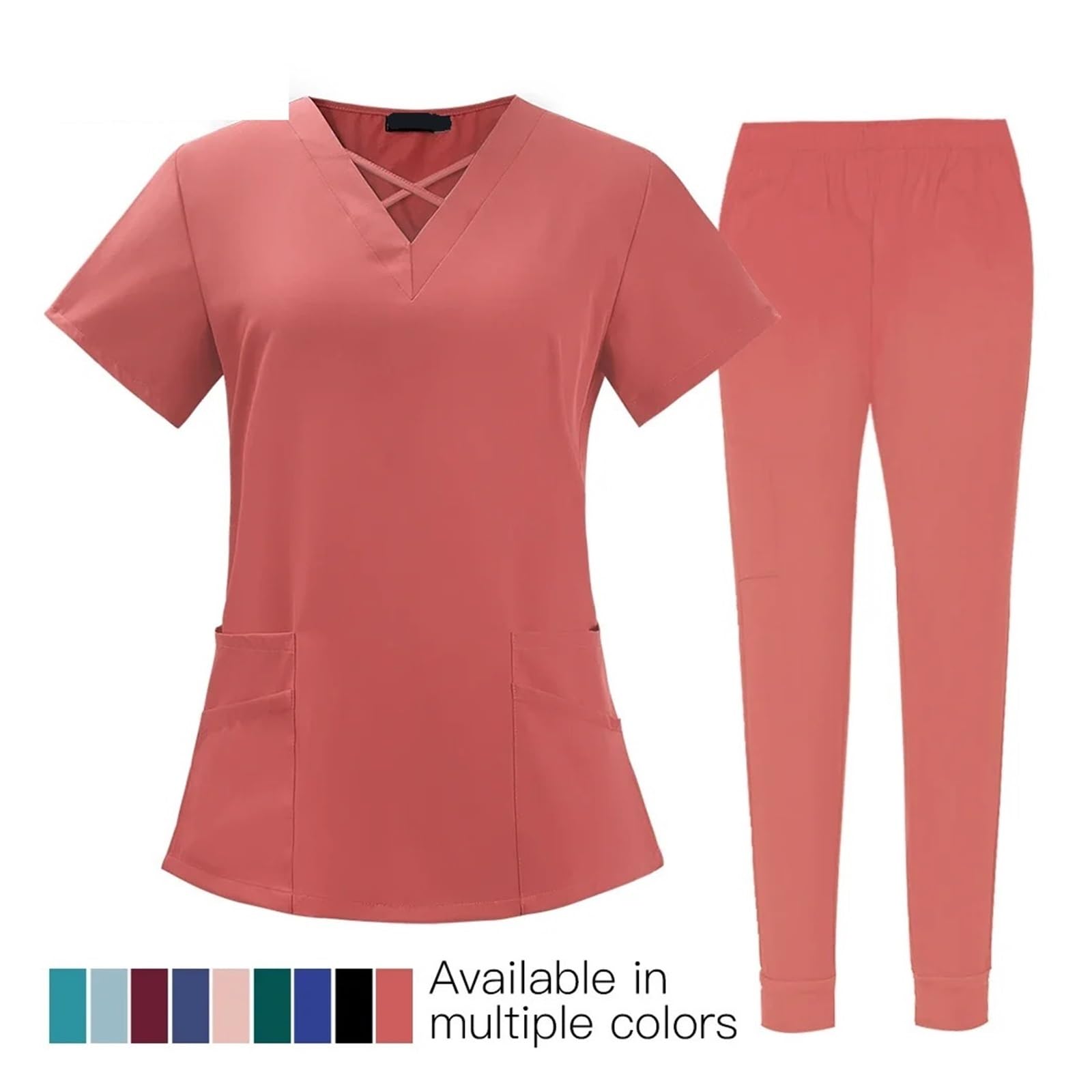 Divisa Infermiere Donna Scrubs Uniformi infermieristiche for Donna Uomo Set Top e Pantaloni da Jogging in Tessuto Sottile for Sala operatoria Abbigliamento da Lavoro for Medico(Black,XXL)