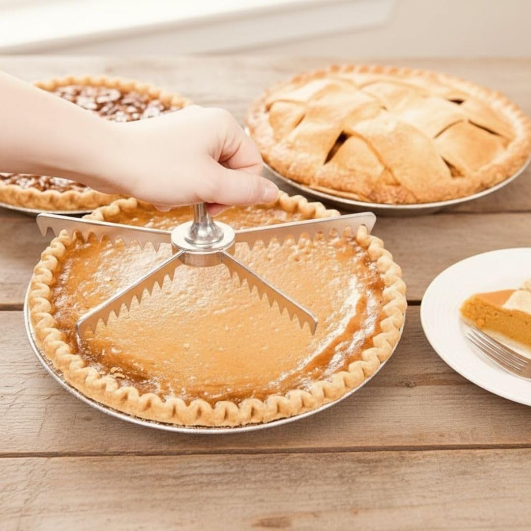 Soro Essentials- 5-Cut Aluminum Pie and Cake Marker Set of 2- Guideline and Portion Divider Cake Cutter Silver Pie Slice Cutter Baking Tools Kitchen Accessories Cook Supplies for Cheesecake Pizza