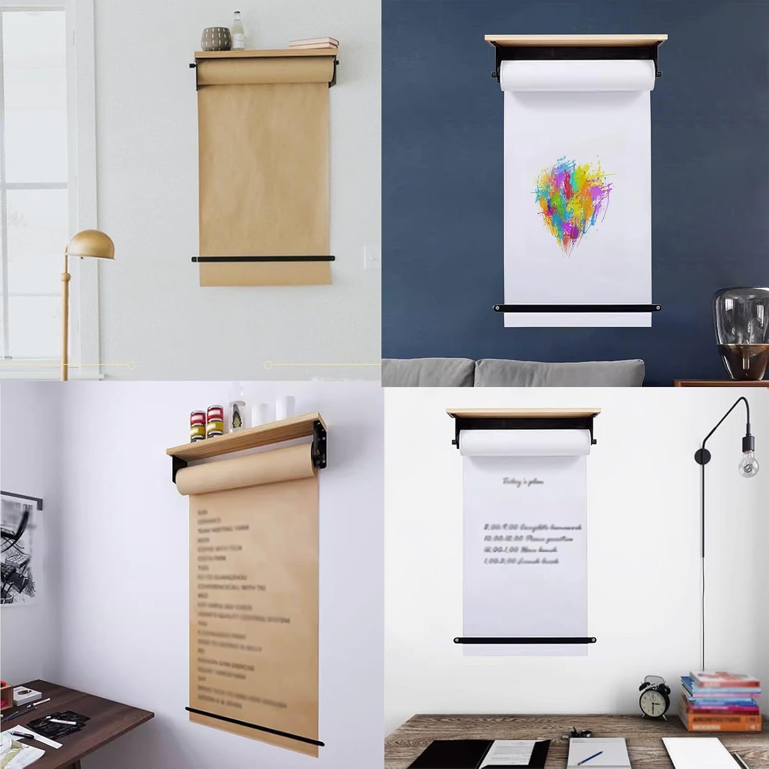 ERoomQ Kraft Paper roll Wall Mounted Butcher Paper Roll Dispenser, Hanging Kraft Paper Roll White/Brown, Rolling Paper Dispenser (White 67cm/26.4inch Wide)