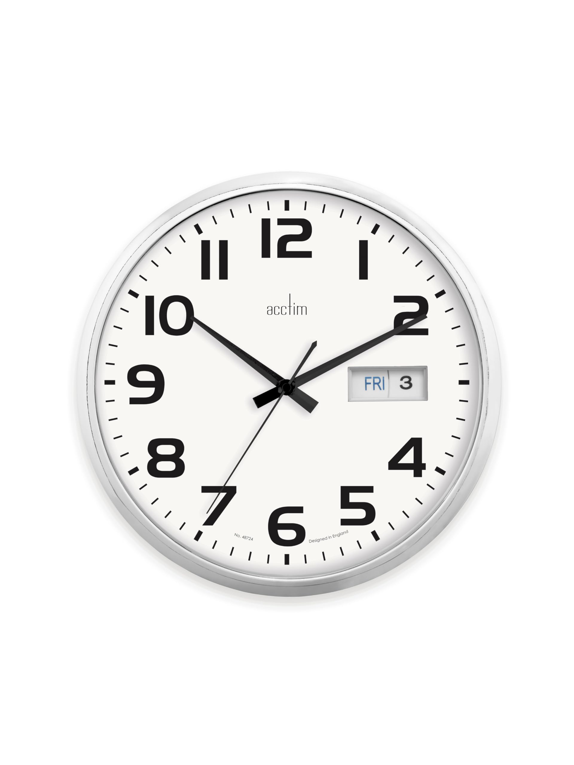 Acctim Supervisor Wall Clock, 32cm Chrome Case, Day/Date Display, Easy Read Numbers