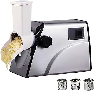 300W Electric Rotary Cheese Shredder, Commercial Cheese Grater Equipment with 2.5/5/7mm Stainless Steel Blades & Large Feed Chute, Easy to Use and Clean, for Kitchen Restaurant