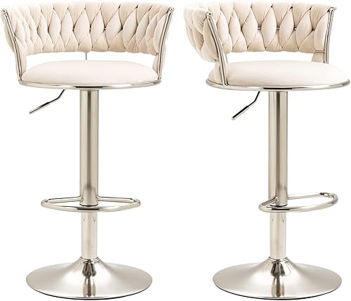 Keainvren Juego de 2 taburetes de bar huecos de terciopelo, modernos y ajustables con altura de barra giratoria con respaldo para el hogar, bar,