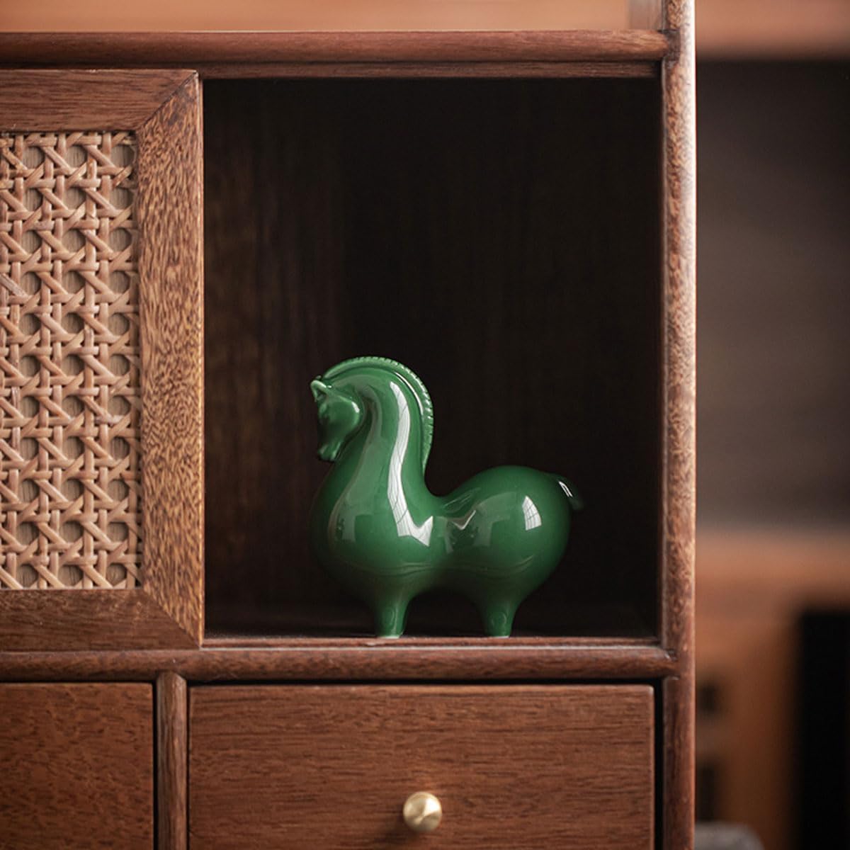 Small Horse Statue,Green Sculpture for Office & Home Decor,2pcs Ceramic Ornament for Horse Lovers