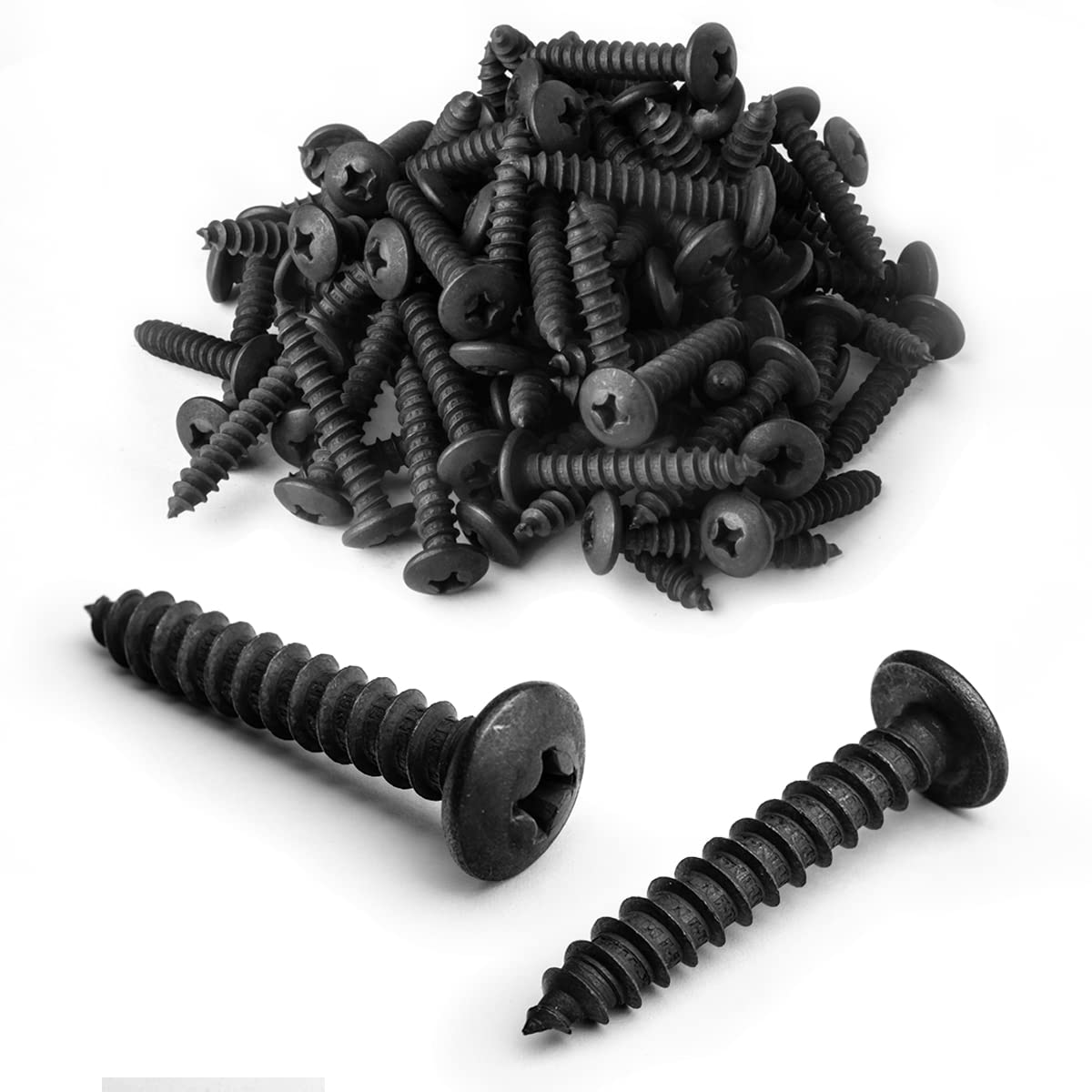 POWERTEC QWS1008V #14 Tornillos para madera de 1-1/2 pulgadas, juego de tornillos autorroscantes Phillips para madera negra, 100 unidades