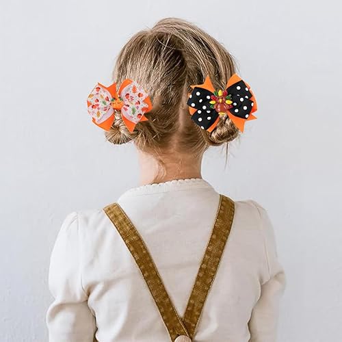 Miniatura 5 de Pinzas de lazo para el pelo de pavo de Acción de Gracias para niñas, calabaza naranja, moño, cocodrilo, pasadores, pasadores para el día de gracias,