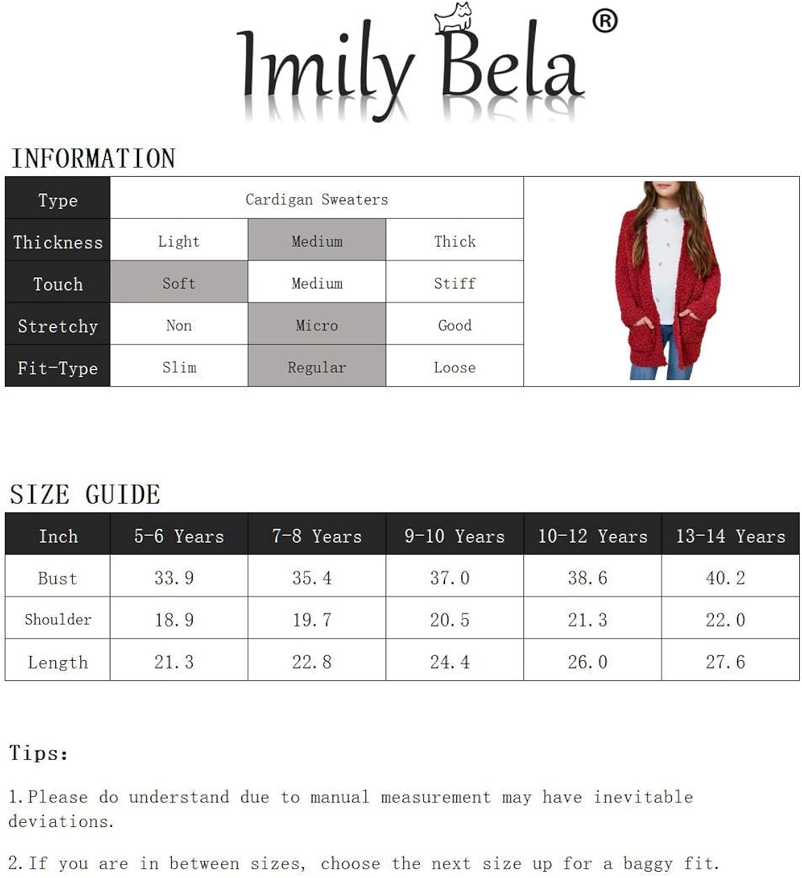 Imily Bela Girls Cardigan Open Front Popcorn Knit Long Sleeve Sweaters Coat with Pockets: Clothing