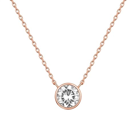 PAVOI 14K Gold Plated Circle CZ Solitaire Necklace | Elegant Bezel Pendant | Dainty Cubic Zirconia Halo Choker Necklaces for Women