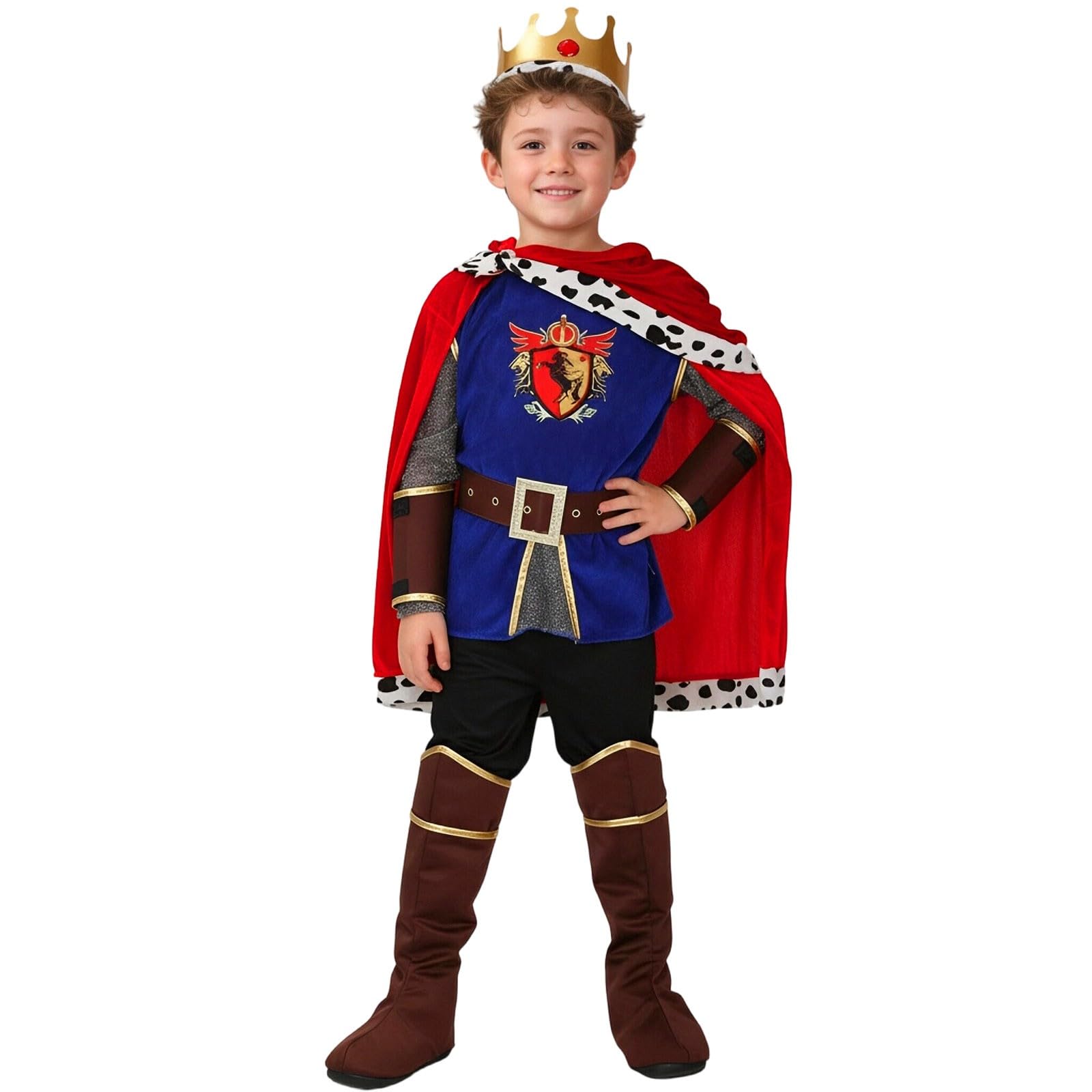 MaNMaNing Costume Carnaval Enfant Garcon Roi Cape Sceptre Cosplay Médiéval Fête Anniversaire Spectacle Tenue Monarque Souverain Costume Enfant Garcon 3 13 Ans