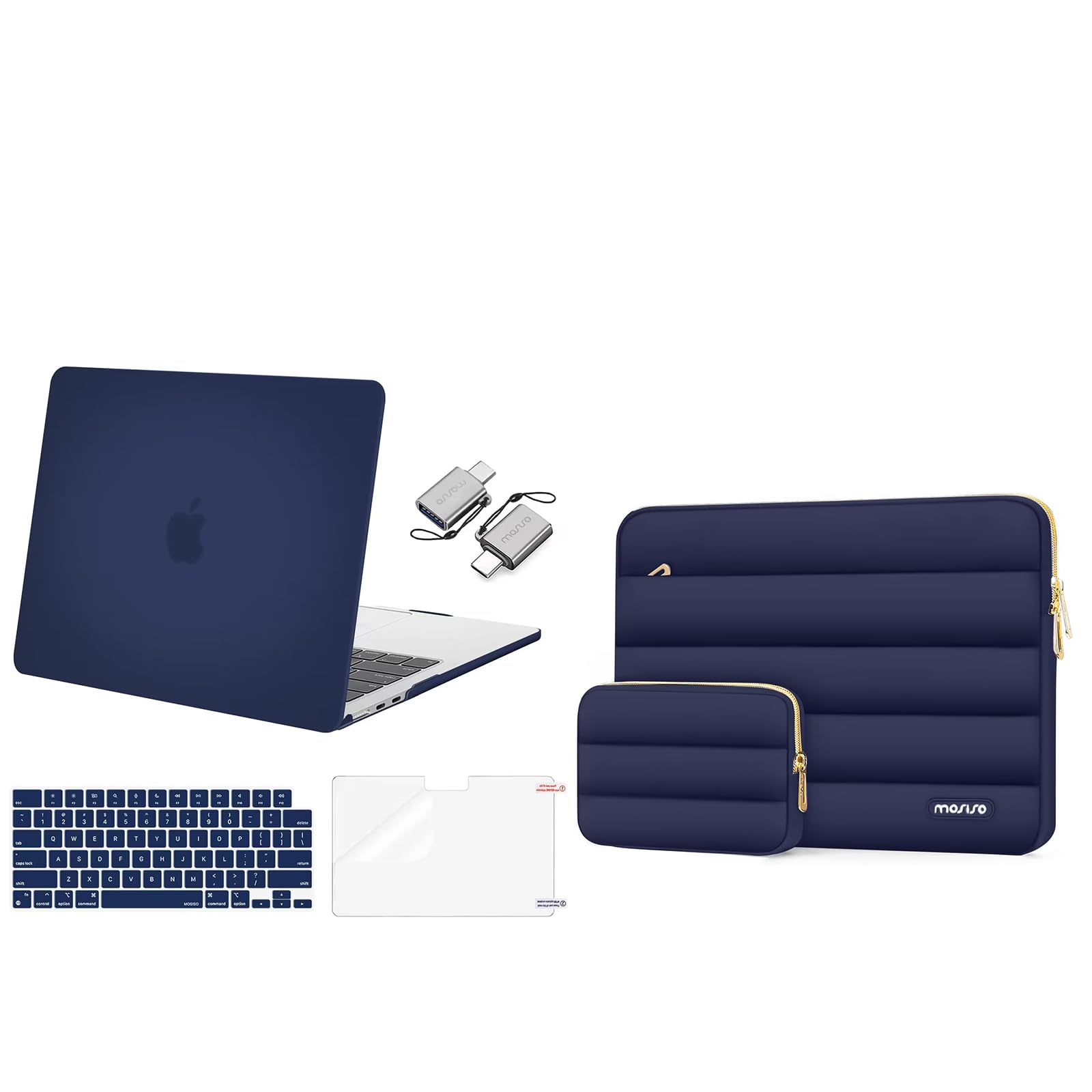 MOSISO Compatible with MacBook Air 13.6 inch Case 2022 2023 2024 Release M3 A3113 M2 A2681, Plastic Hard Shell Case&Keyboard Cover&Screen Protector&Type C Adapter&Bag with Small Case, Navy Blue