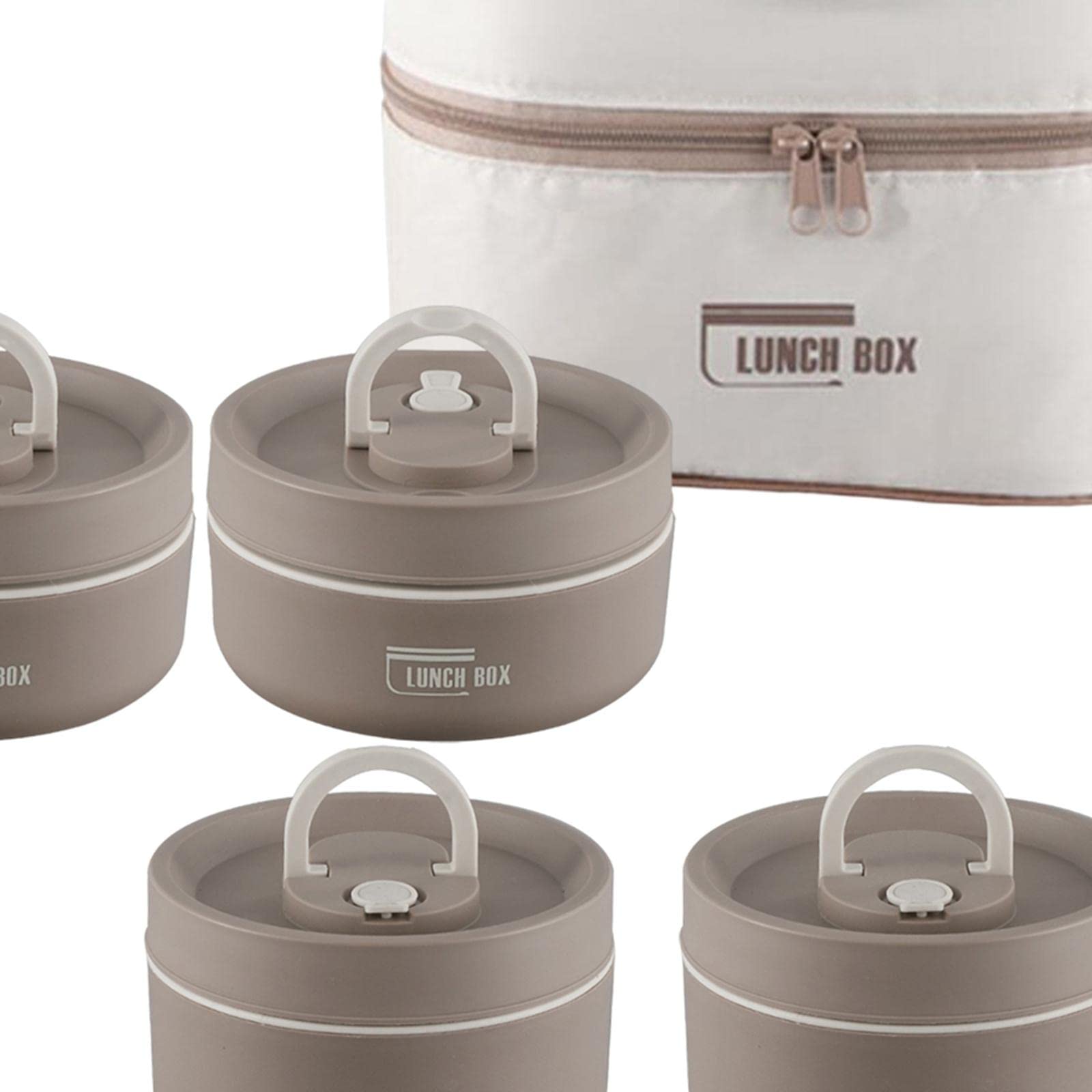 Juego de 4 Fiambreras Isotérmicas (420 Ml Y 620 Ml) para Adultos, con Tapa Hermética, Ideales para Llevar Aperitivos O como Caja Bento en Viajes, Excu, Marrón, Individual
