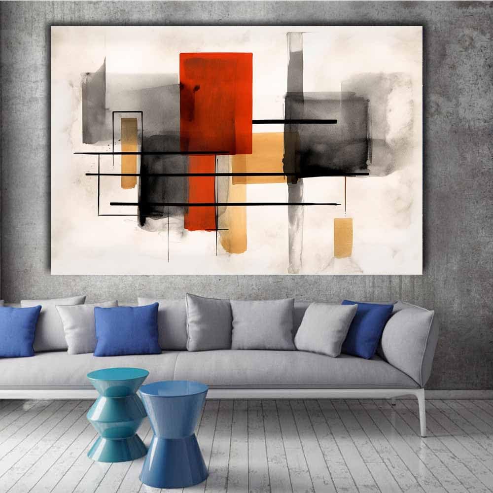 TODOAA Cuadro Abstracto Modernos Lienzo Patrón geométrico moderno blanco y negro cuadros -Salon baño Comedor dormitorio Decoración de pared（Rojo-80x120cm Sin marco