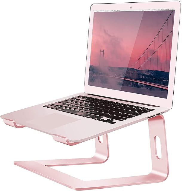 Orionstar Przenośny aluminiowy stojak na laptopa kompatybilny z Apple Mac MacBook Air Pro 10 do 15,6 cala, zdejmowany ergonomiczny uchwyt na windę, srebrny (różowy)