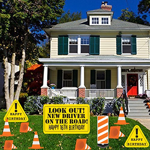 16th Birthday Yard Decoration - Look Out! New Driver On The Road! Happy 16th Birthday (15 Short Stakes)