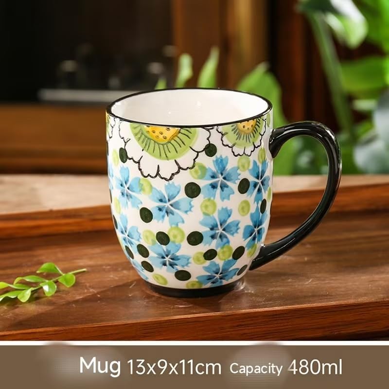 Ceramic Coffee Mug with Handle Vintage, Floral Cute Espresso Cups, Large Tea Cups and Drinking Mugs for Office and Home, Ideal Gifts for Women and Men (Blue 16oz) - Image 3