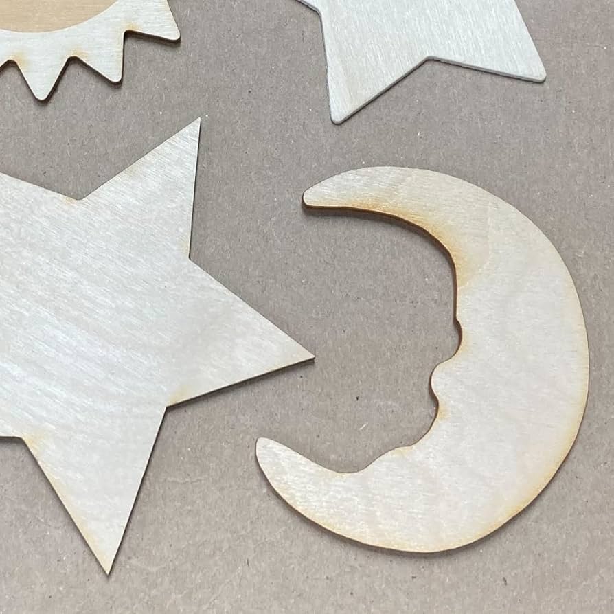 Amazon.com: Pack of 24 Unfinished Wood Sun Moon and Stars