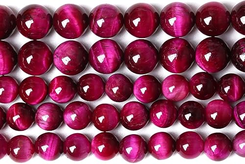 32 cuentas de piedra natural de 0.47 pulgadas (0.472 in) con piedras preciosas redondas sueltas de ojo de tigre rojo rosa, cuentas redondas sueltas,