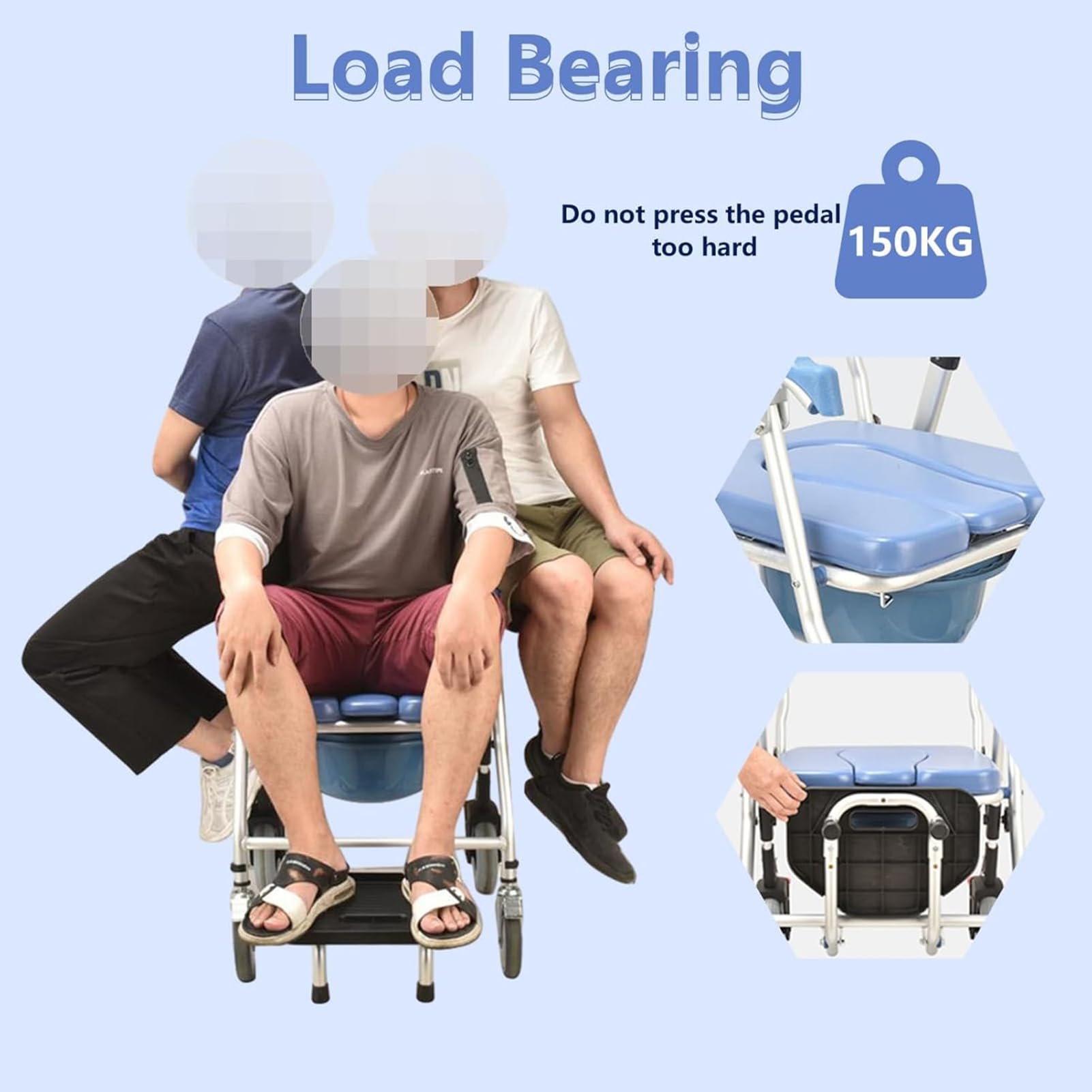 Silla de ducha para ancianos con ruedas, silla plegable con reposabrazos y reposapiés, diseño portátil, capacidad de peso de 120 kg, ideal para baño y mesita de noche