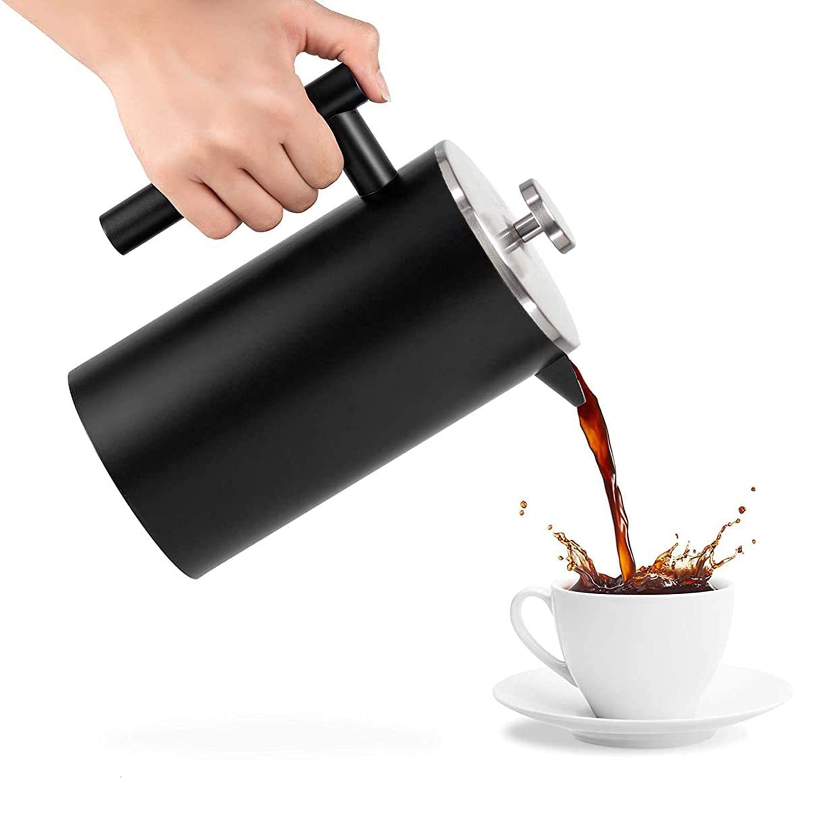 Cafetière French Press Ekspres do kawy, izolowana prasa do kawy z podwójnymi ściankami i dzbanek na herbatę z tłokiem ze stali nierdzewnej klasy 304 do domu i biura,1000ml