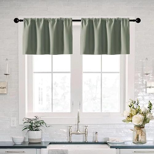 XTMYI Cenefas de cortinas de cocina para ventanas, cenefa bohemia de primavera verde salvia para sala de estar, dormitorio, baño, juego de 2