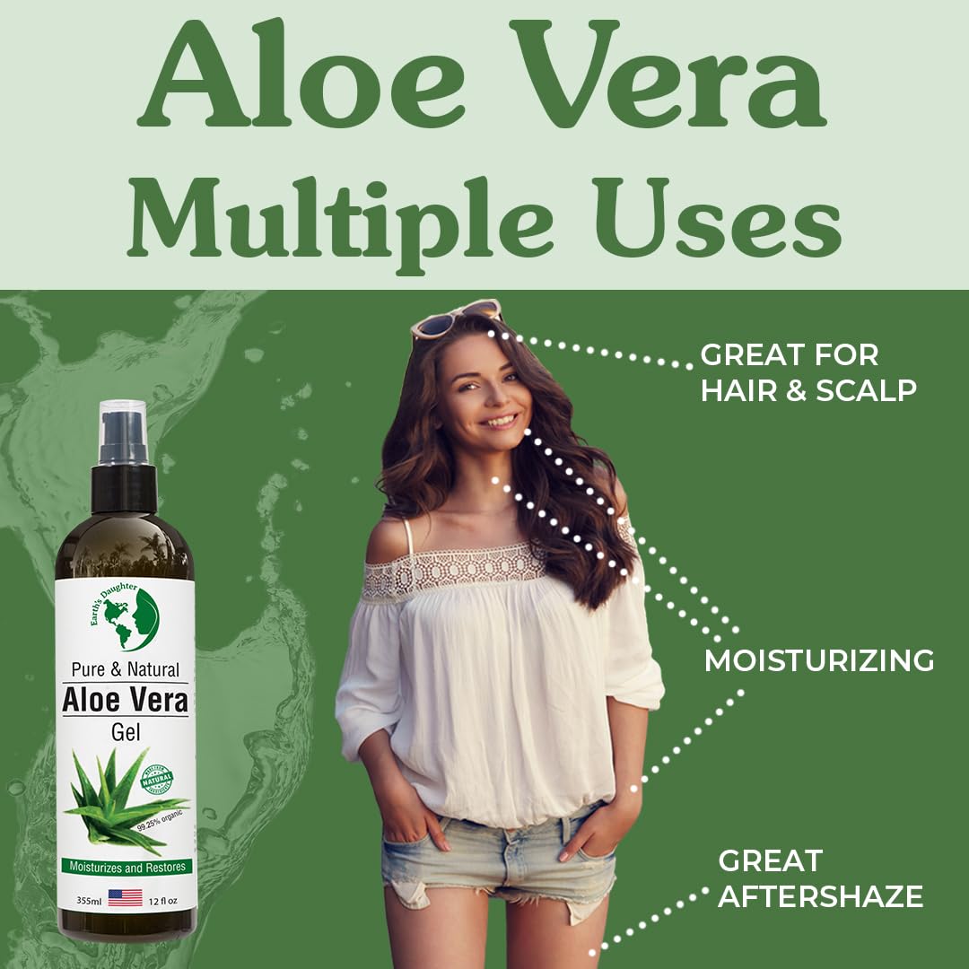 Earth's Daughter Organic Aloe Vera Gel from 100% Pure and Natural Cold Pressed Aloe – Moisturizes - Great for Face - Hair- Sunburn - Aftershave - Bug Bites - 12 oz. - Image 6