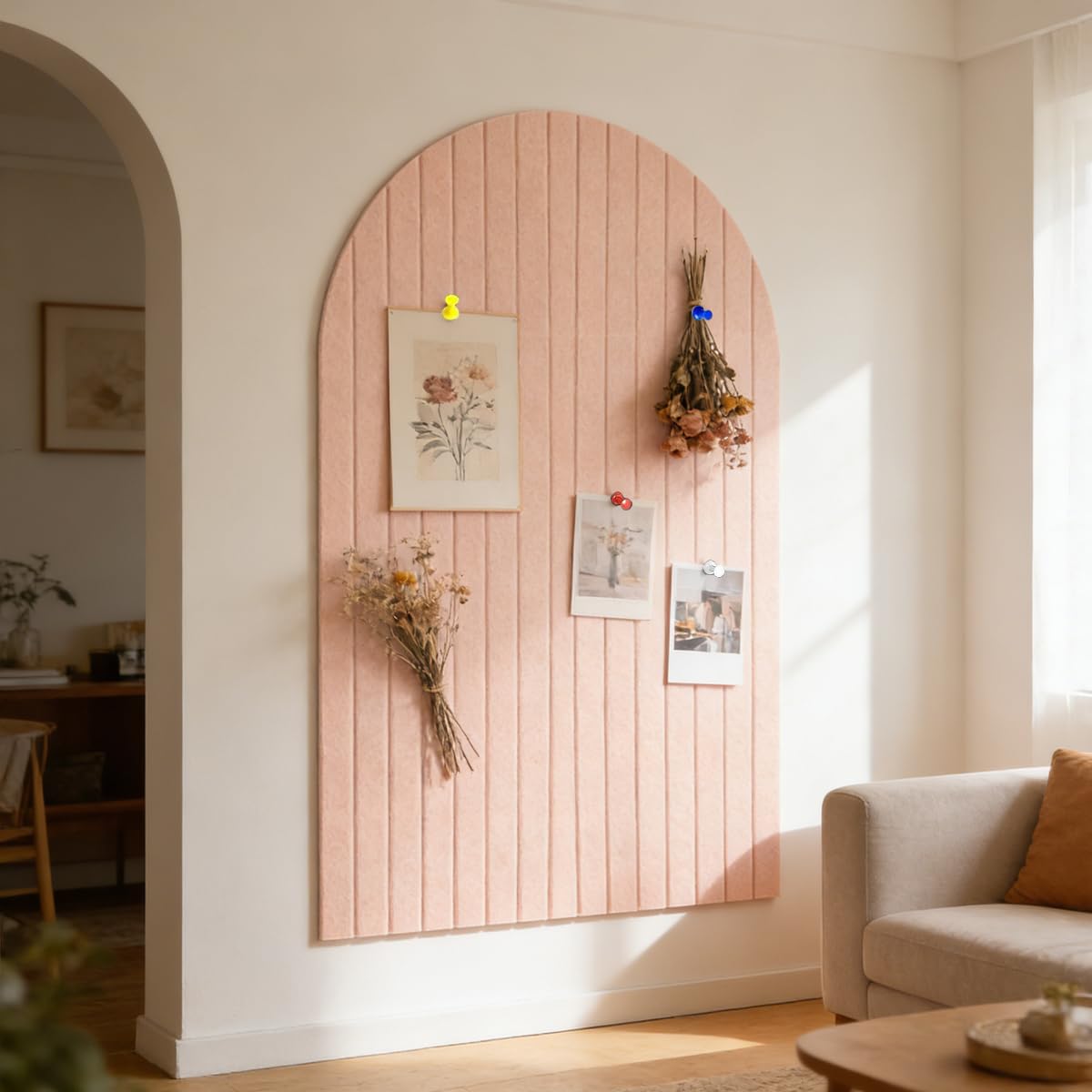 Climberty® Arched Felt Bulletin Board 35x24 Inch Wall Pin Board for Photos Notes Schedules Mood Board Home Office Bedroom Decor, Ribbed Felt Notice Board (Light Pink) 4