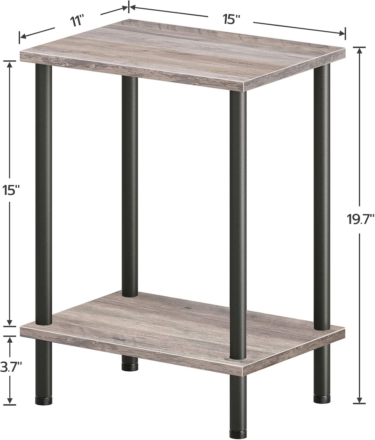 HOOBRO End Table, Small Side Table, Nightstand with 2-Layer Storage Shelves, Sofa Table for Small Spaces, Living Room, Bedroom, Stable Frame, Easy Assembly, Greige and Black BG09BZ01 - Image 3