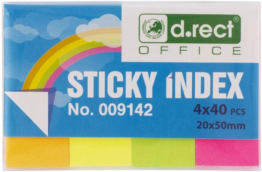 D.RECT Adhesive Strips Page Marker Index Adhesive Marker Film Text Strips 20 x 50 mm 4 x 40 Pieces Cardboard Dispenser 1