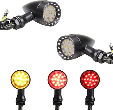 Bullet Rear LED Turn Signal Lights Universal Motorcycle Brake Taillights w/Relocation Kit 12V Running Light Compatible with Honda Dual Sport Harley Yamaha Suzuki Kawasaki, Black